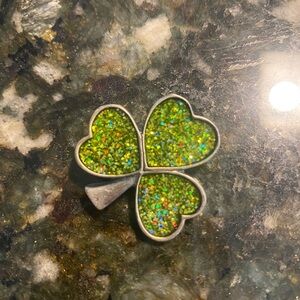 Glittery Green Clover Brooch Vintage